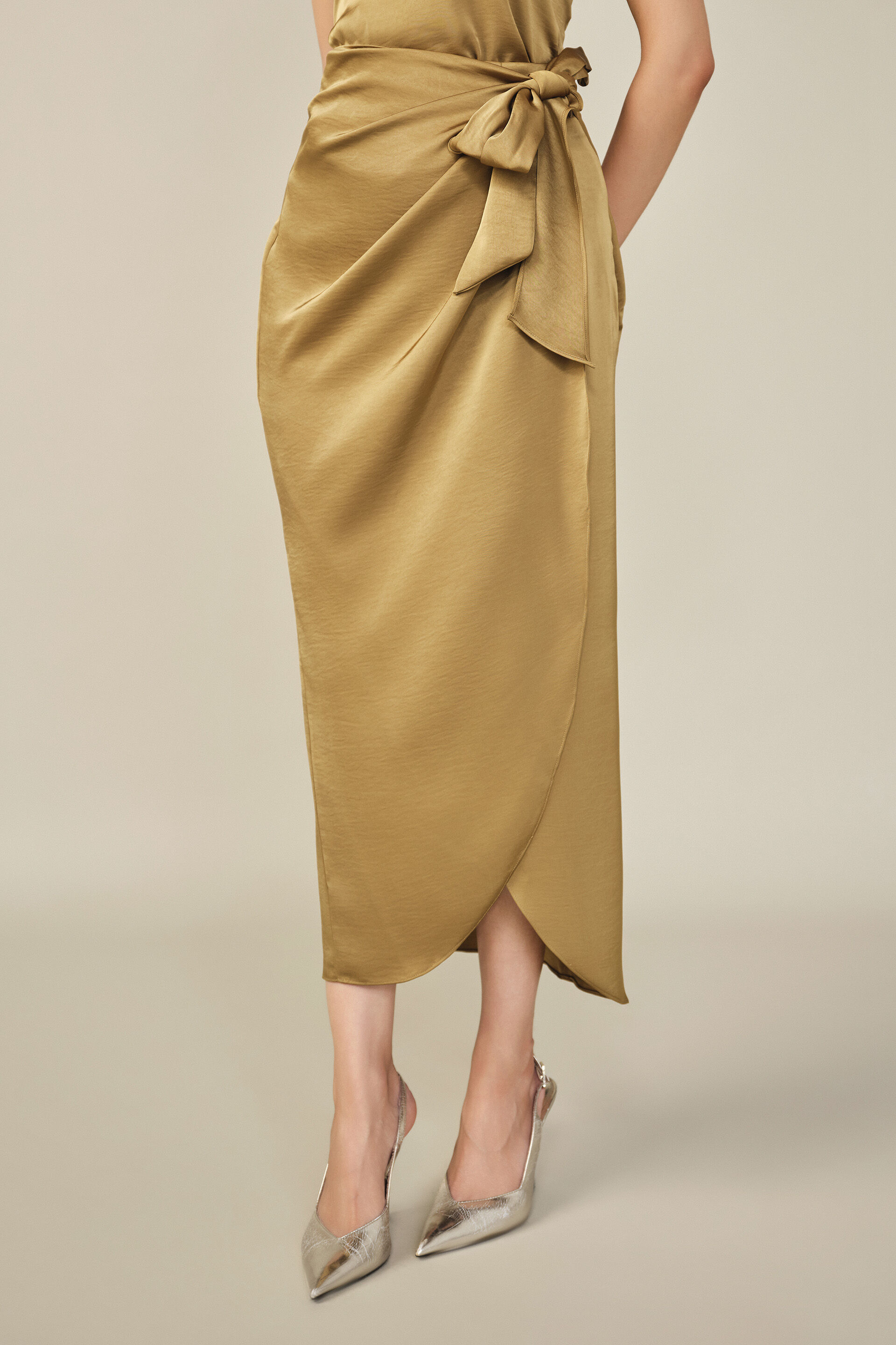 Solid Satin Skirt in Warm Olive